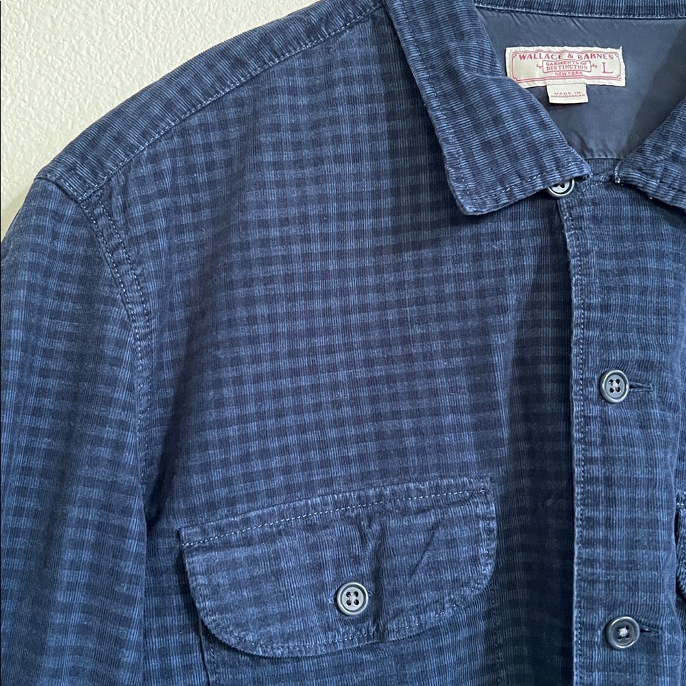 WALLACE & BARNES J. Crew Corduroy LS Button Down Shirt Blue Checker Men's Size